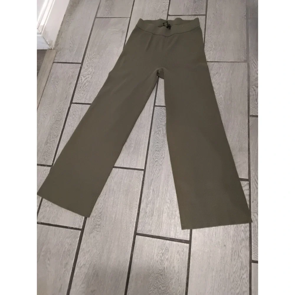 House of Harlow 1960 Olive Green Ribbed Knit Wide Leg Pants Womens XS Loungewear
